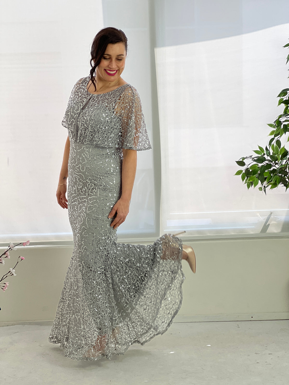 Payton Silver Sequin Evening Gown