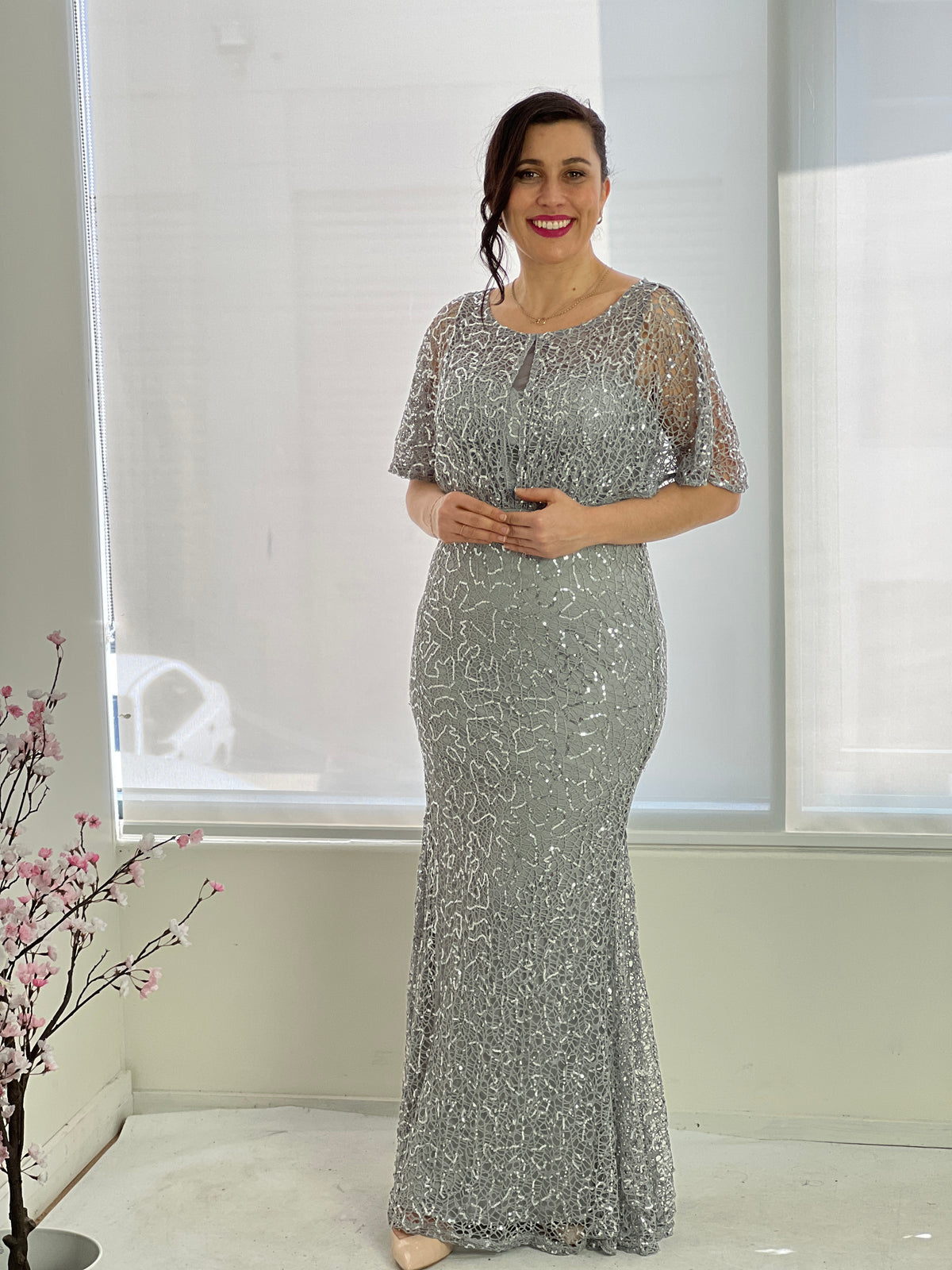 Payton Silver Sequin Evening Gown