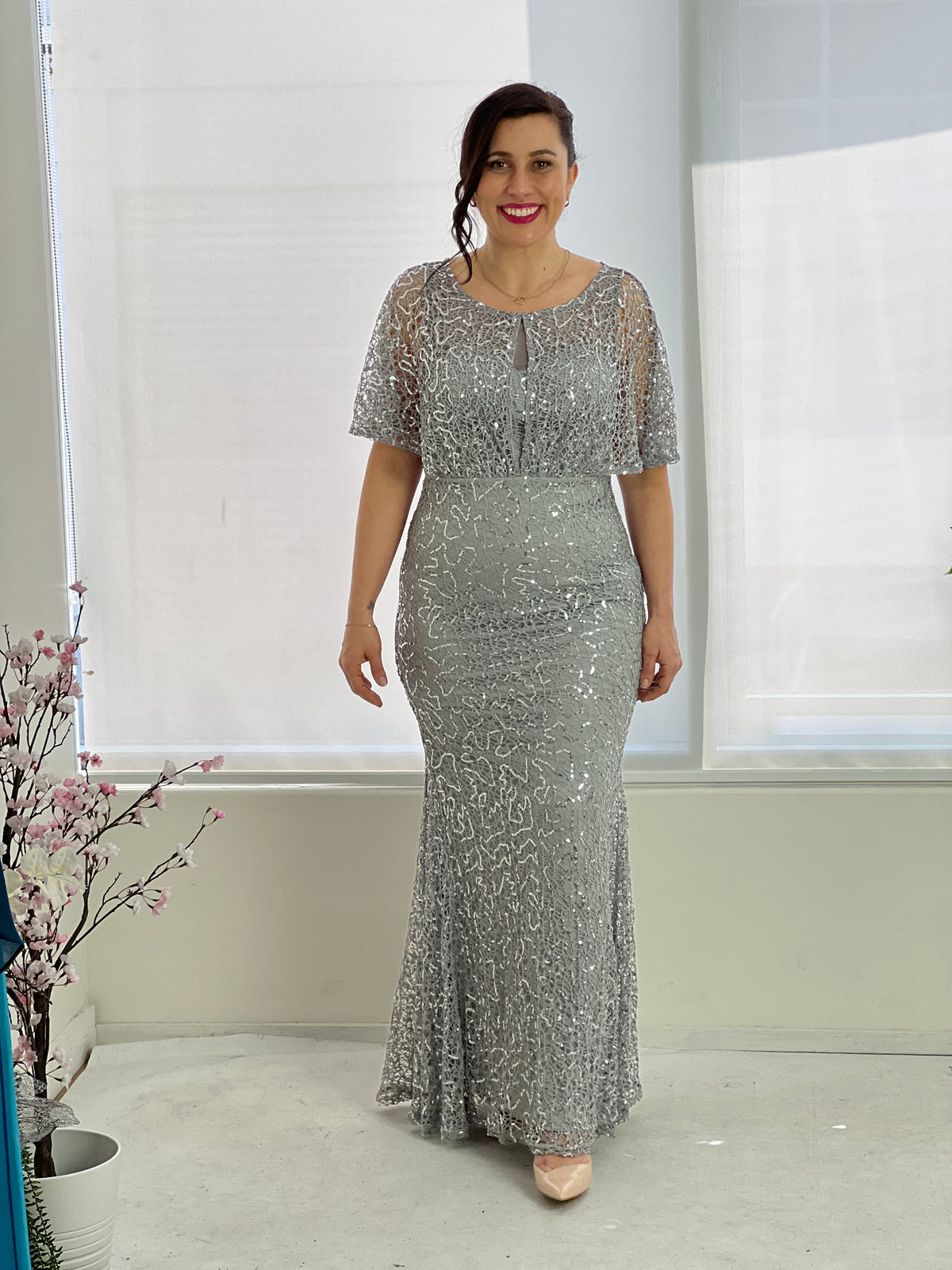 Payton Silver Sequin Evening Gown