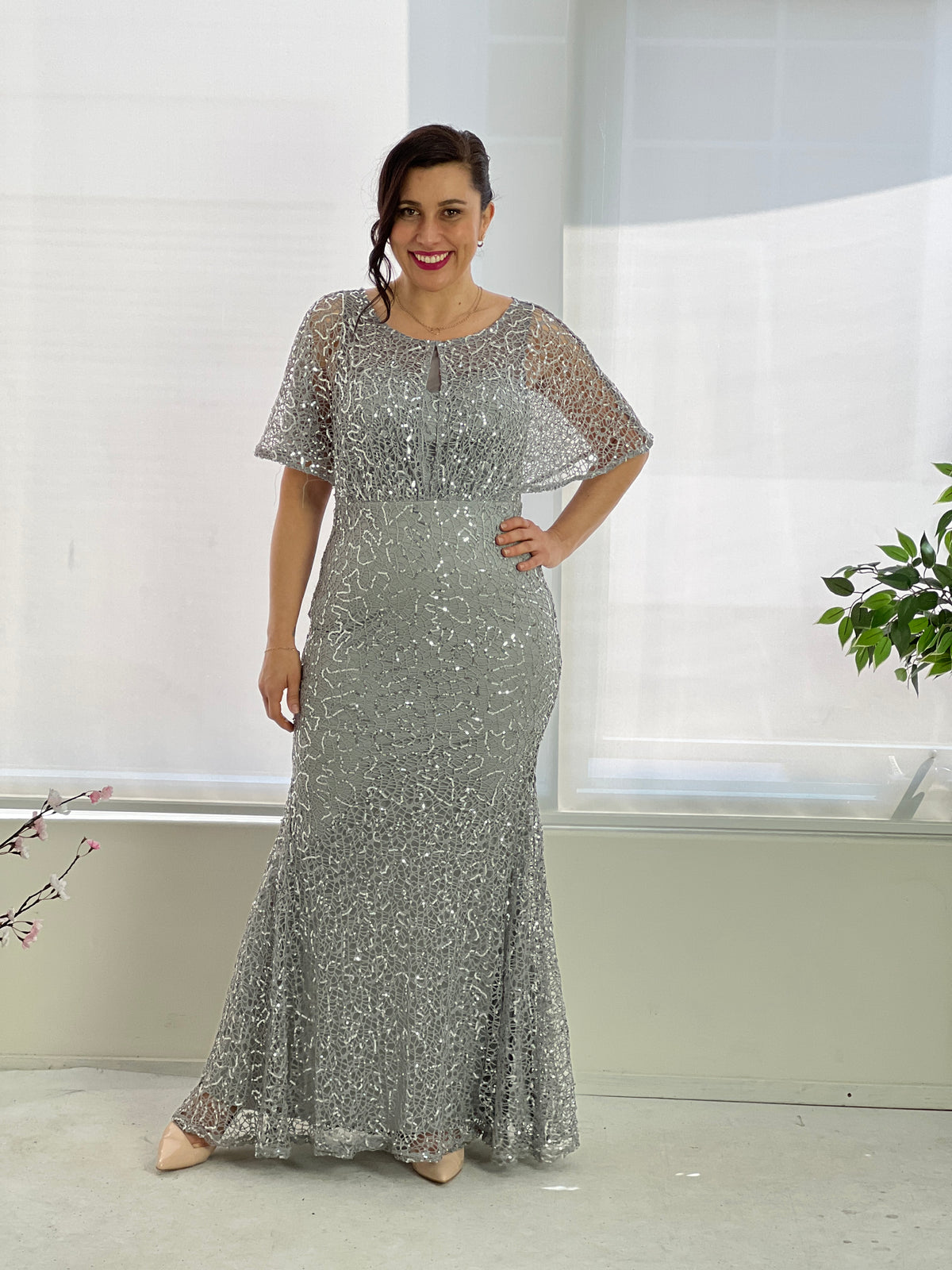 Payton Silver Sequin Evening Gown