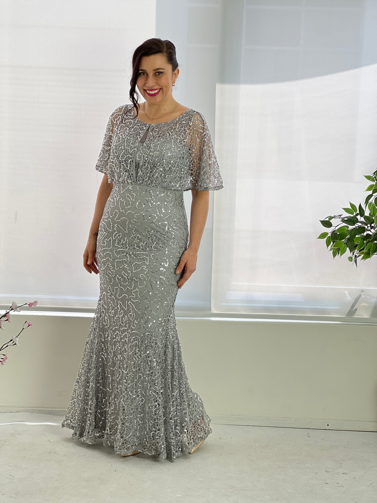 Payton Silver Sequin Evening Gown