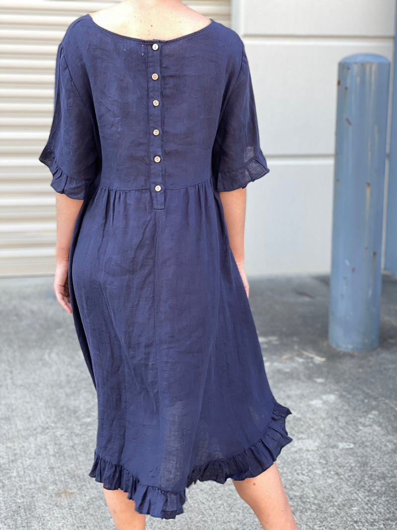 Cali & Co DRESSES Quade Navy Linen Dress