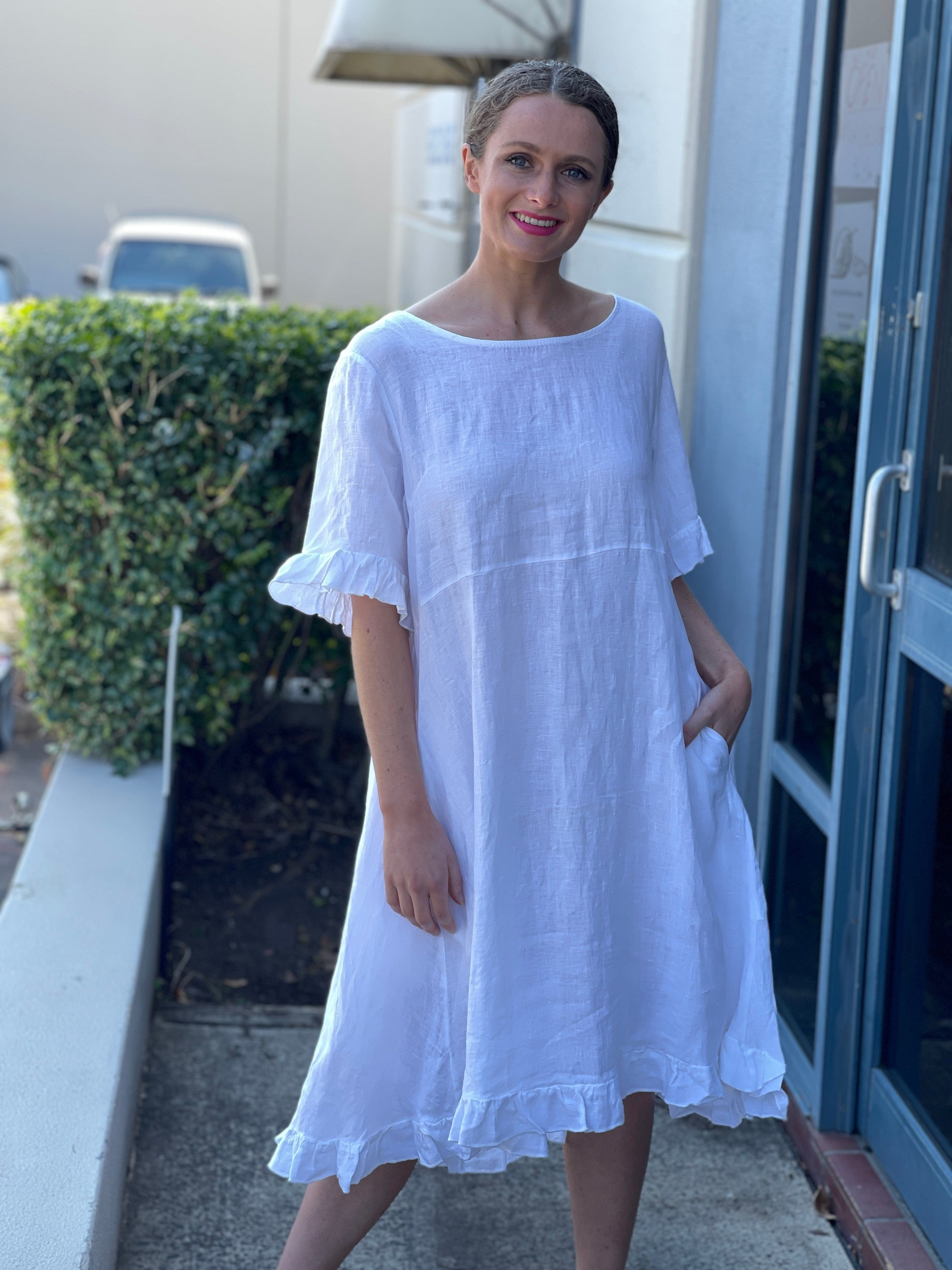 White linen dress hot sale with pockets