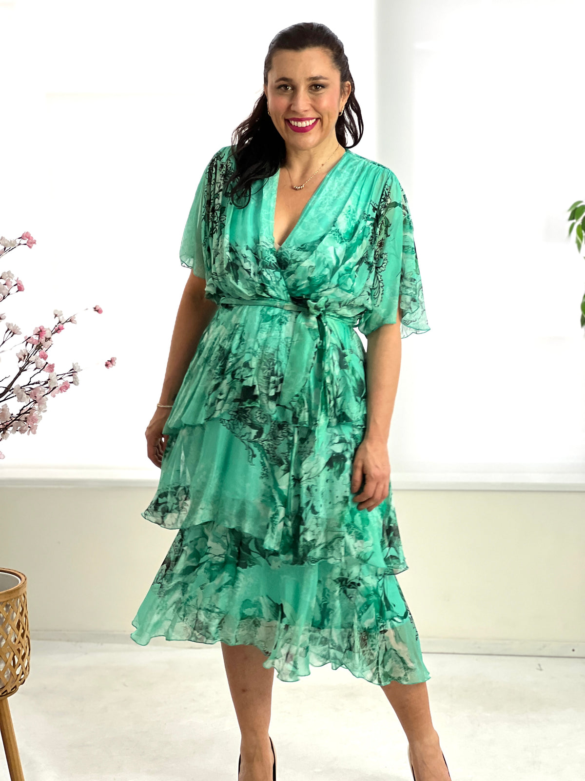 Clara Mint Garden Silk Dress