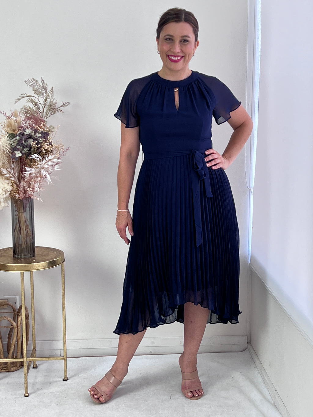Claudia Navy Pleated Dress