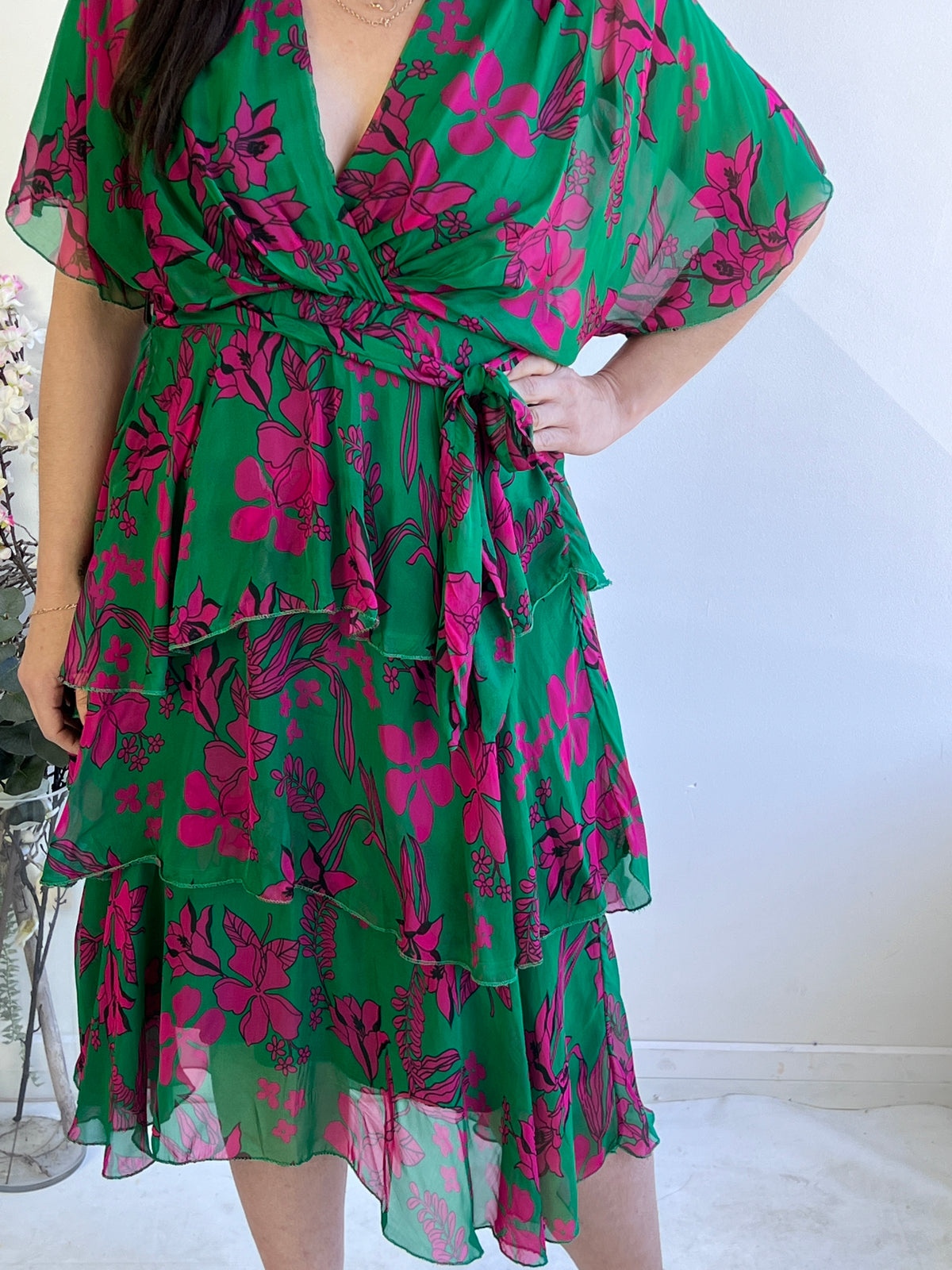 Desaily Green Silk Dress