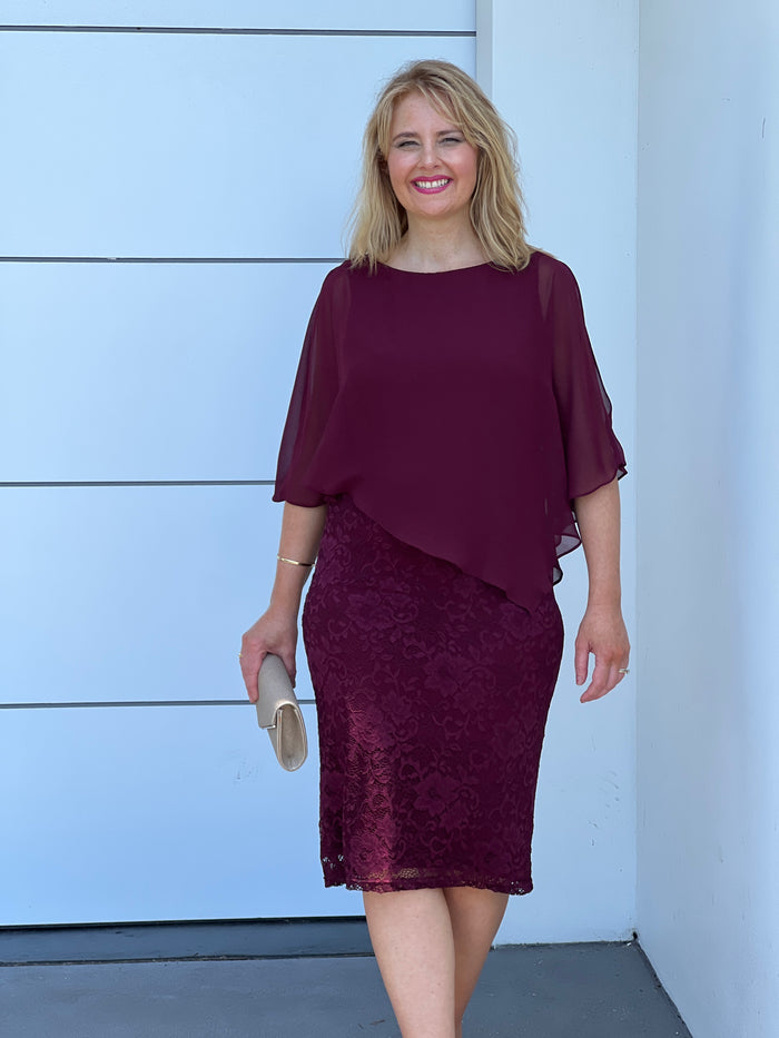 Geraldine Burgundy Lace Dress