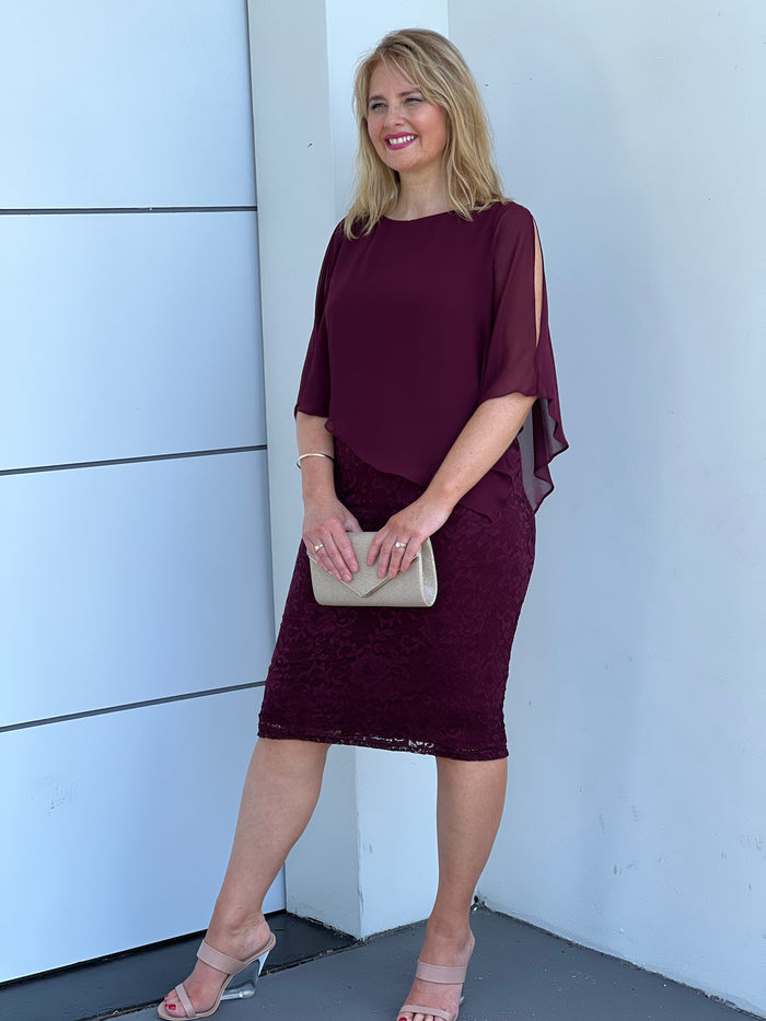 Geraldine Burgundy Lace Dress