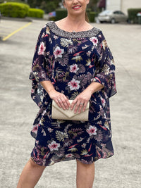 Miss Anne DRESSES Elias Navy Floral Evening Dress