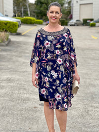 Miss Anne DRESSES Elias Navy Floral Evening Dress