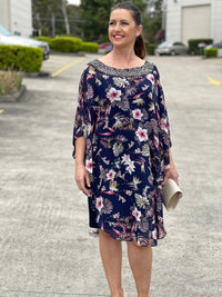 Miss Anne DRESSES 10 Elias Navy Floral Evening Dress