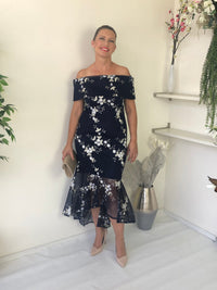Miss Anne evening gown Andretti Navy Embroidered Evening Gown