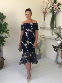 Miss Anne evening gown Andretti Navy Embroidered Evening Gown