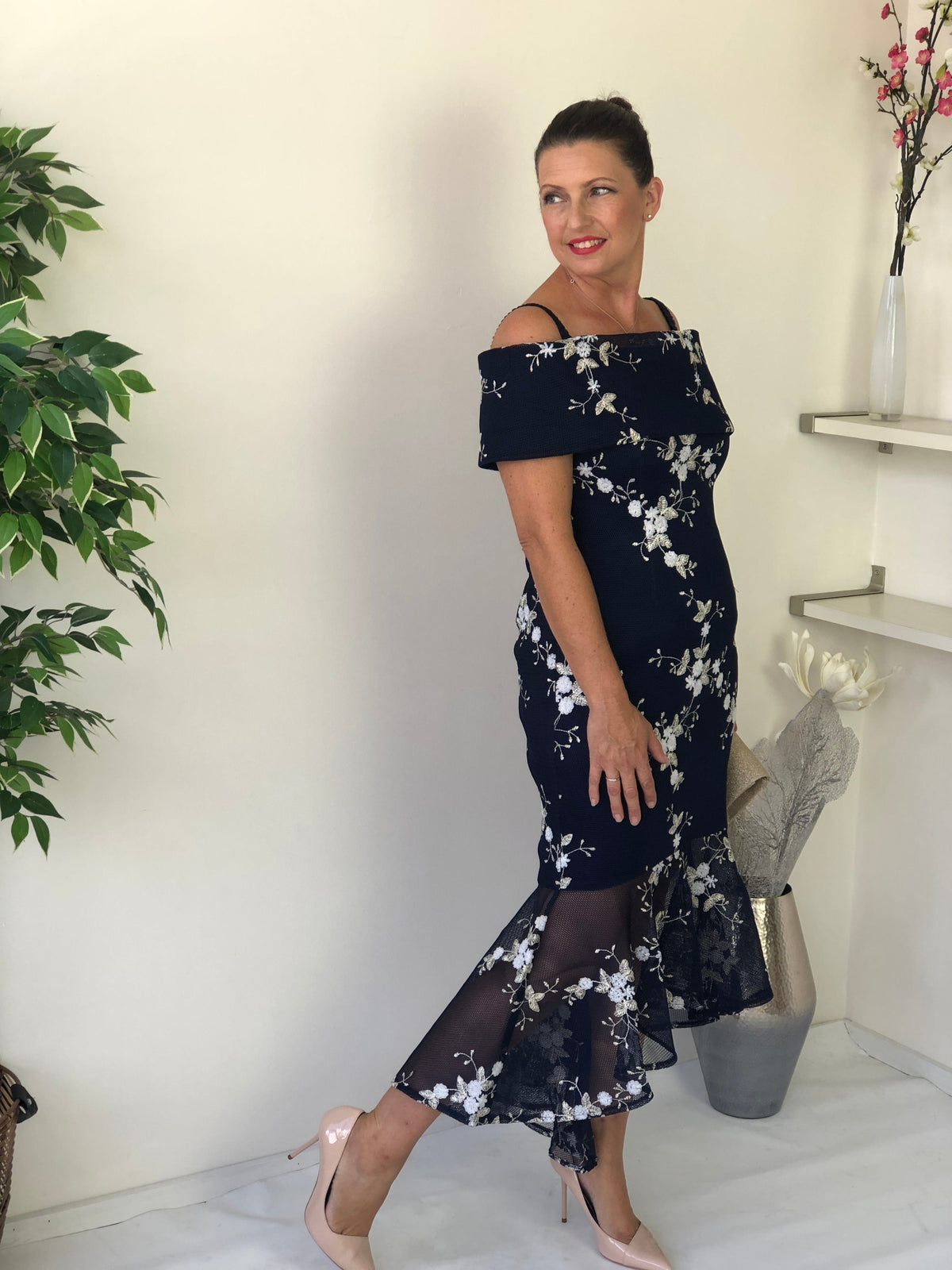 Miss Anne evening gown Andretti Navy Embroidered Evening Gown