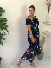 Miss Anne evening gown Andretti Navy Embroidered Evening Gown