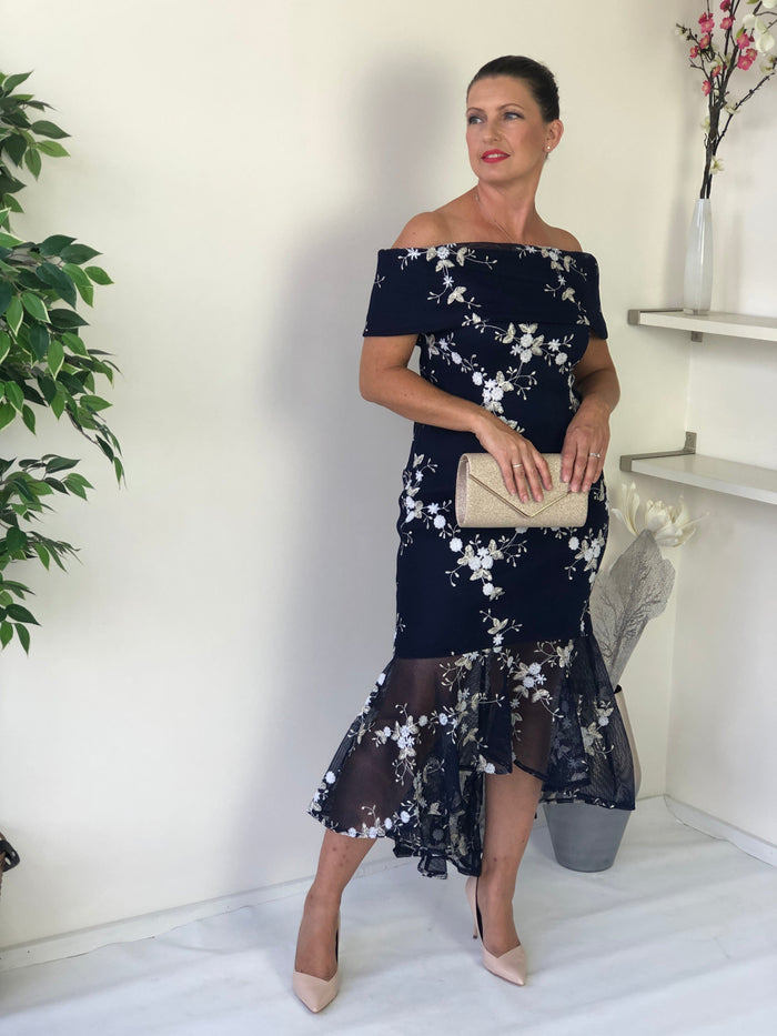 Miss Anne evening gown 10 Andretti Navy Embroidered Evening Gown