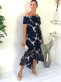 Miss Anne evening gown Andretti Navy Embroidered Evening Gown