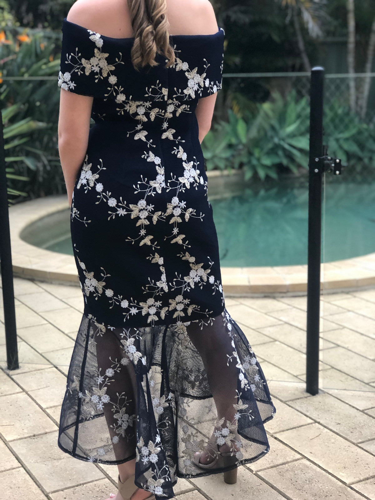 Miss Anne evening gown Andretti Navy Embroidered Evening Gown