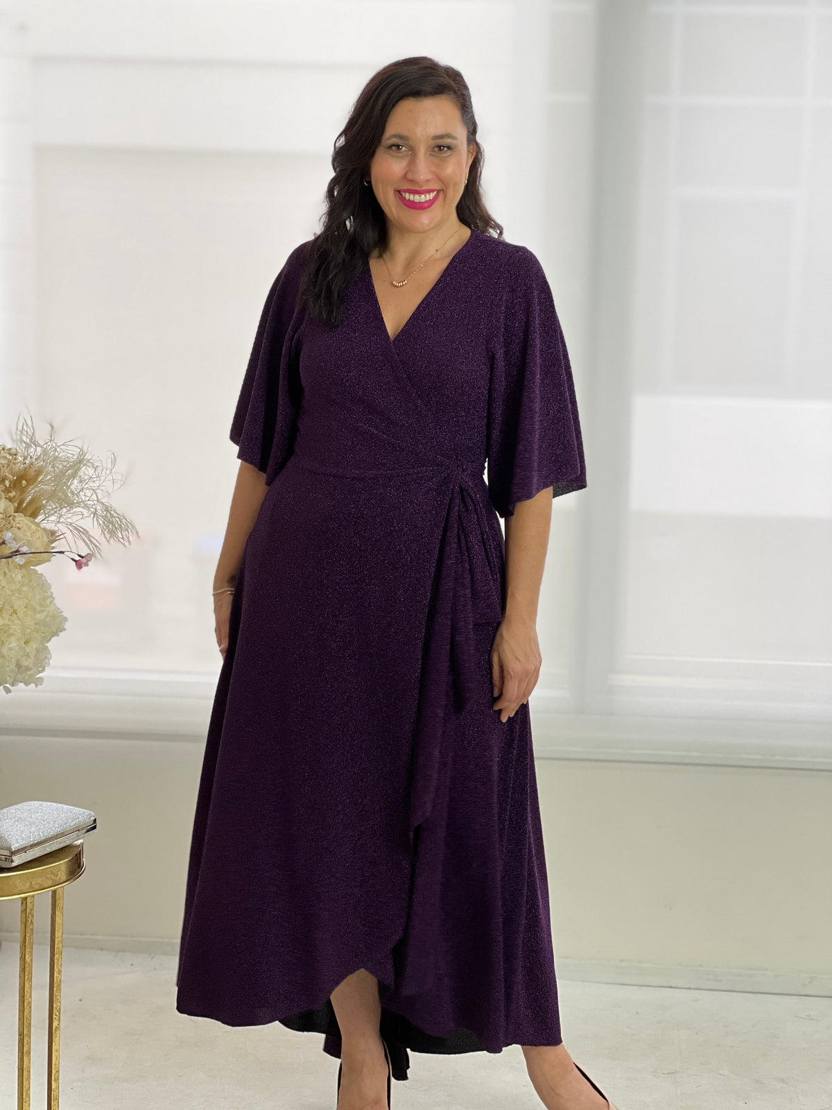 Parker Purple Glitter Wrap Dress