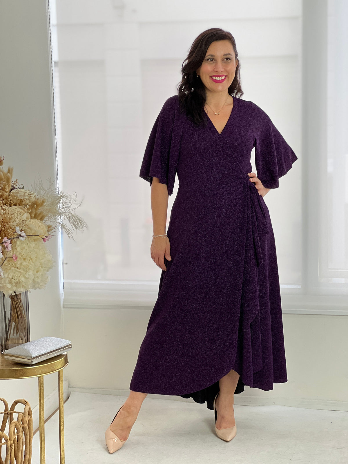 Parker Purple Glitter Wrap Dress