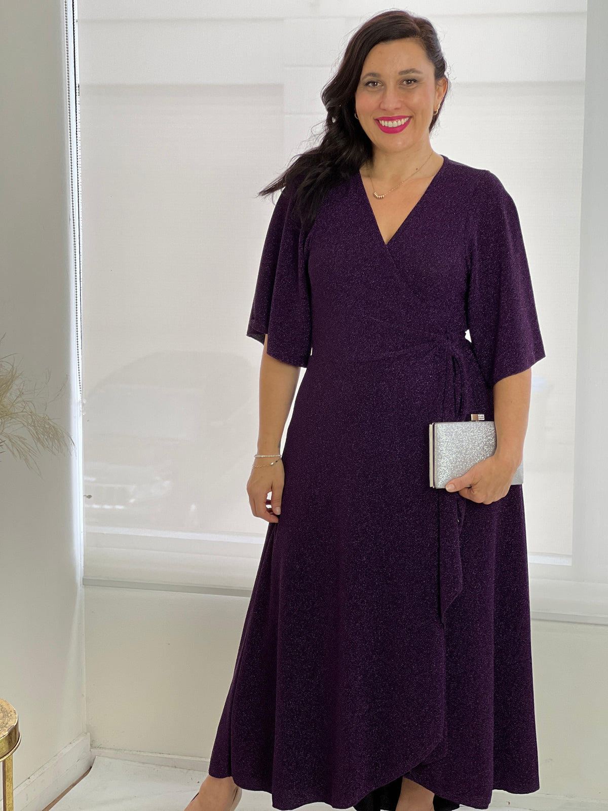 Parker Purple Glitter Wrap Dress