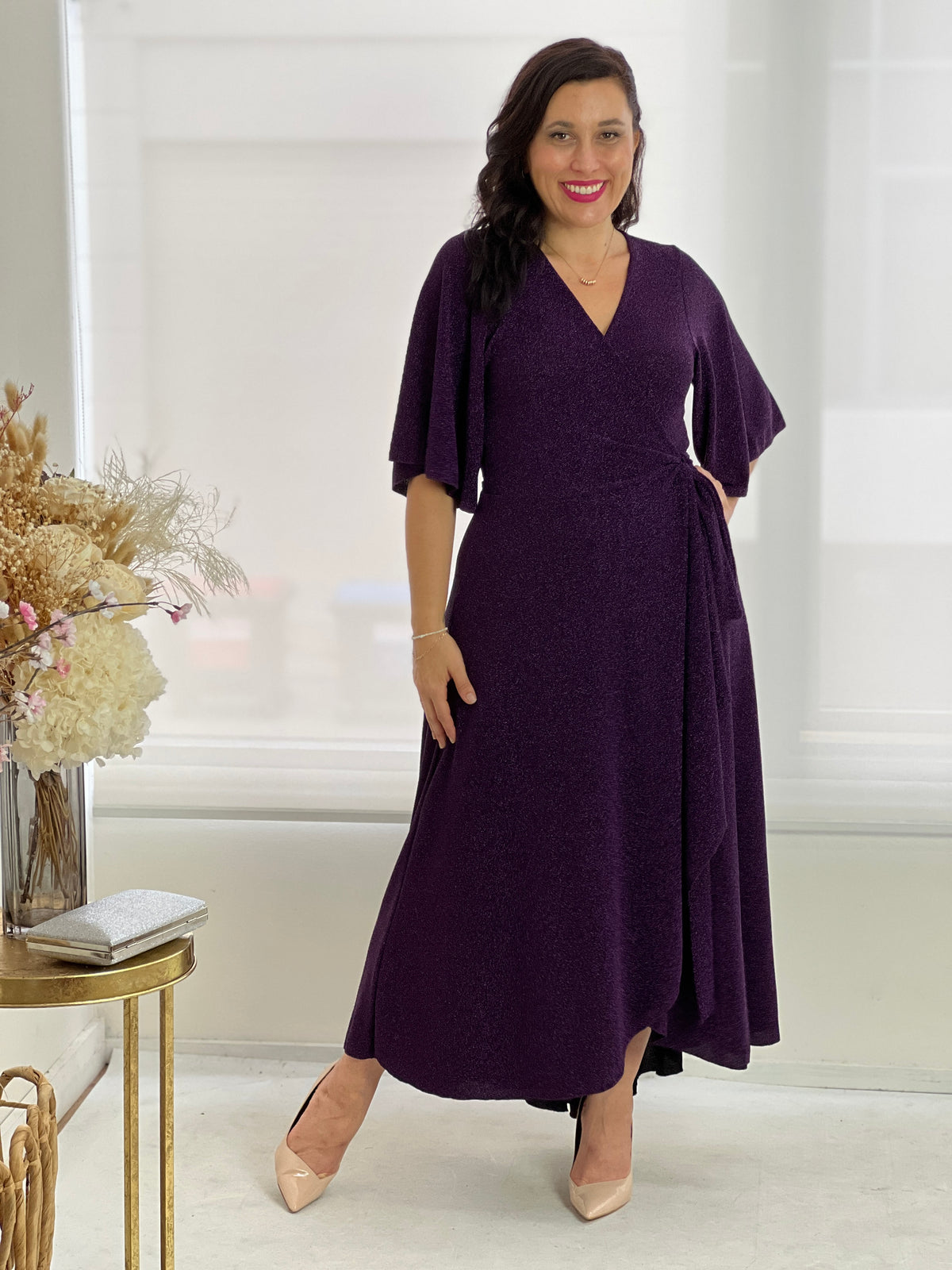 Parker Purple Glitter Wrap Dress