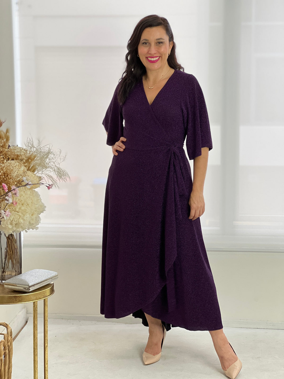 Parker Purple Glitter Wrap Dress