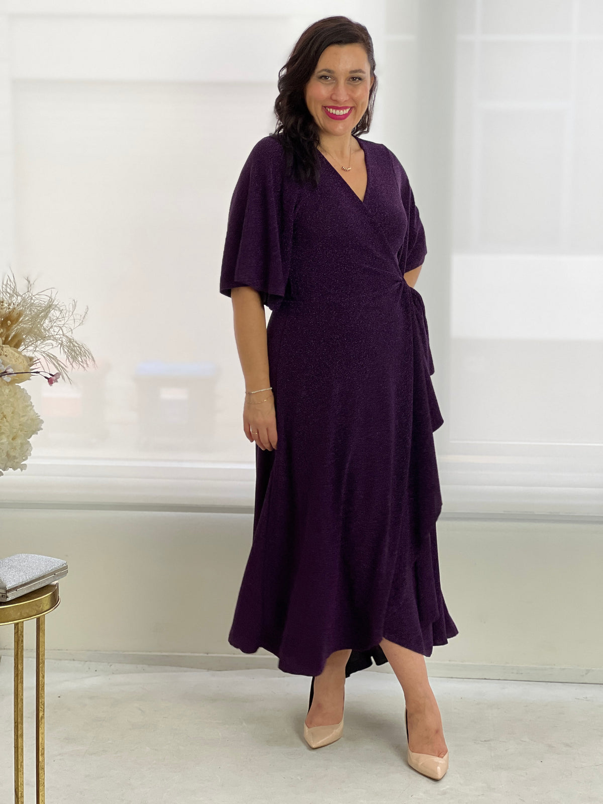 Parker Purple Glitter Wrap Dress