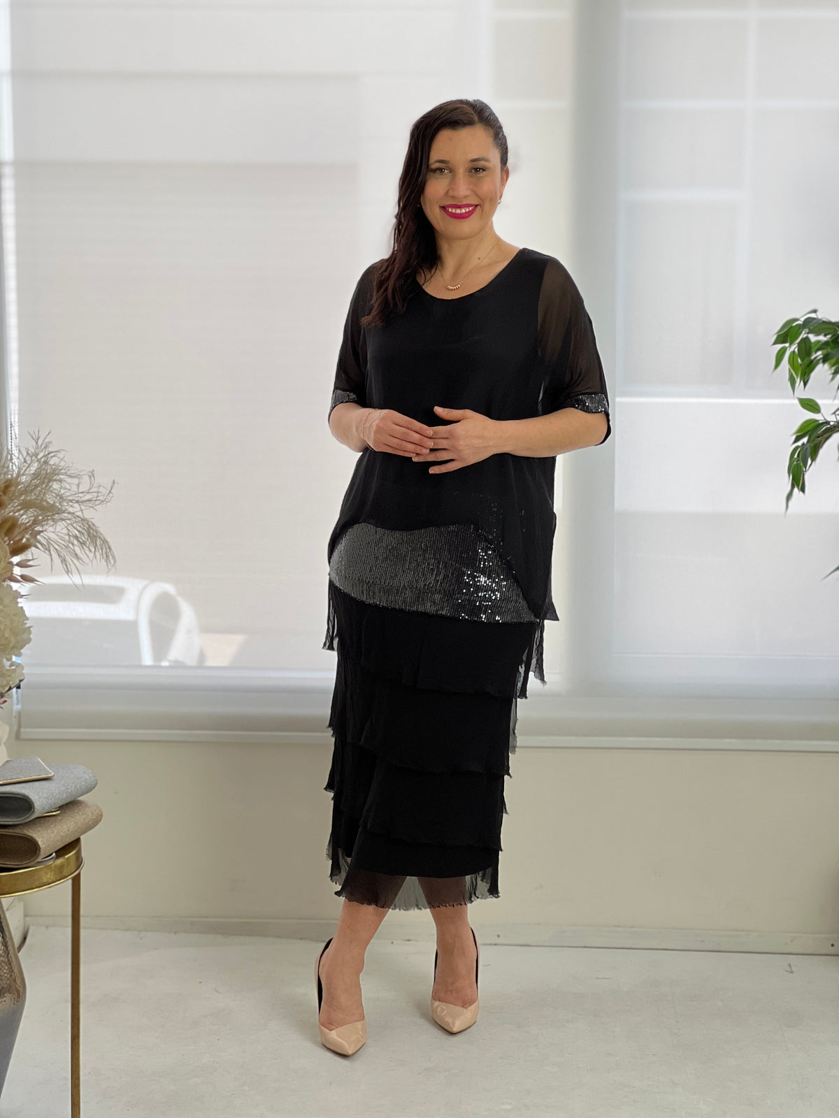 Vienna Black Silk Dress