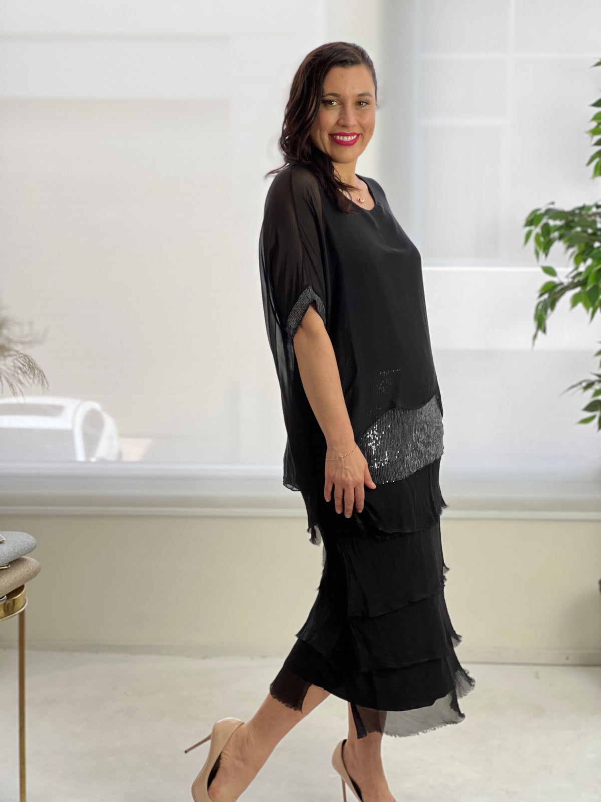 Vienna Black Silk Dress