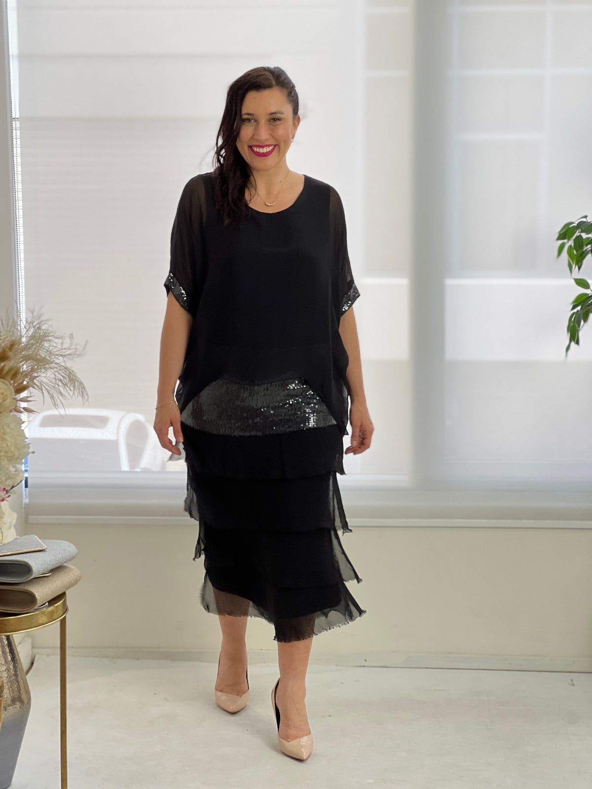 Vienna Black Silk Dress