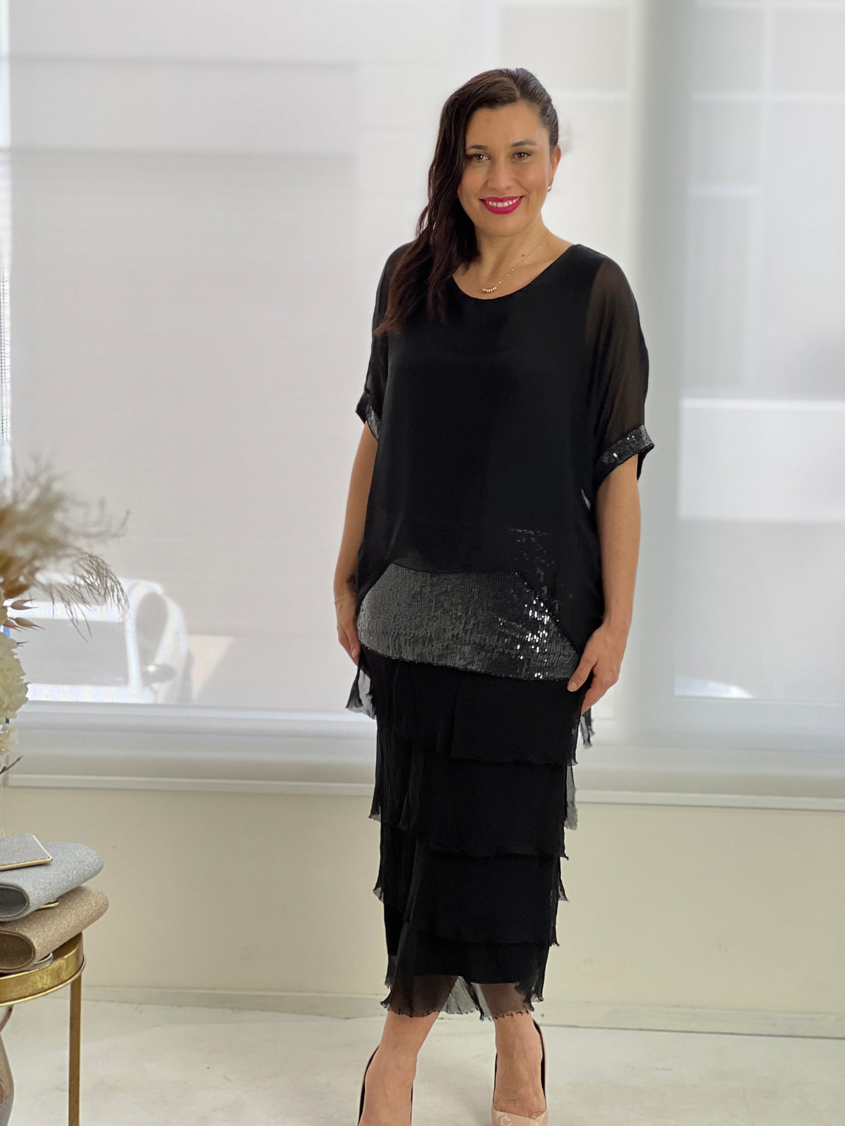 Vienna Black Silk Dress