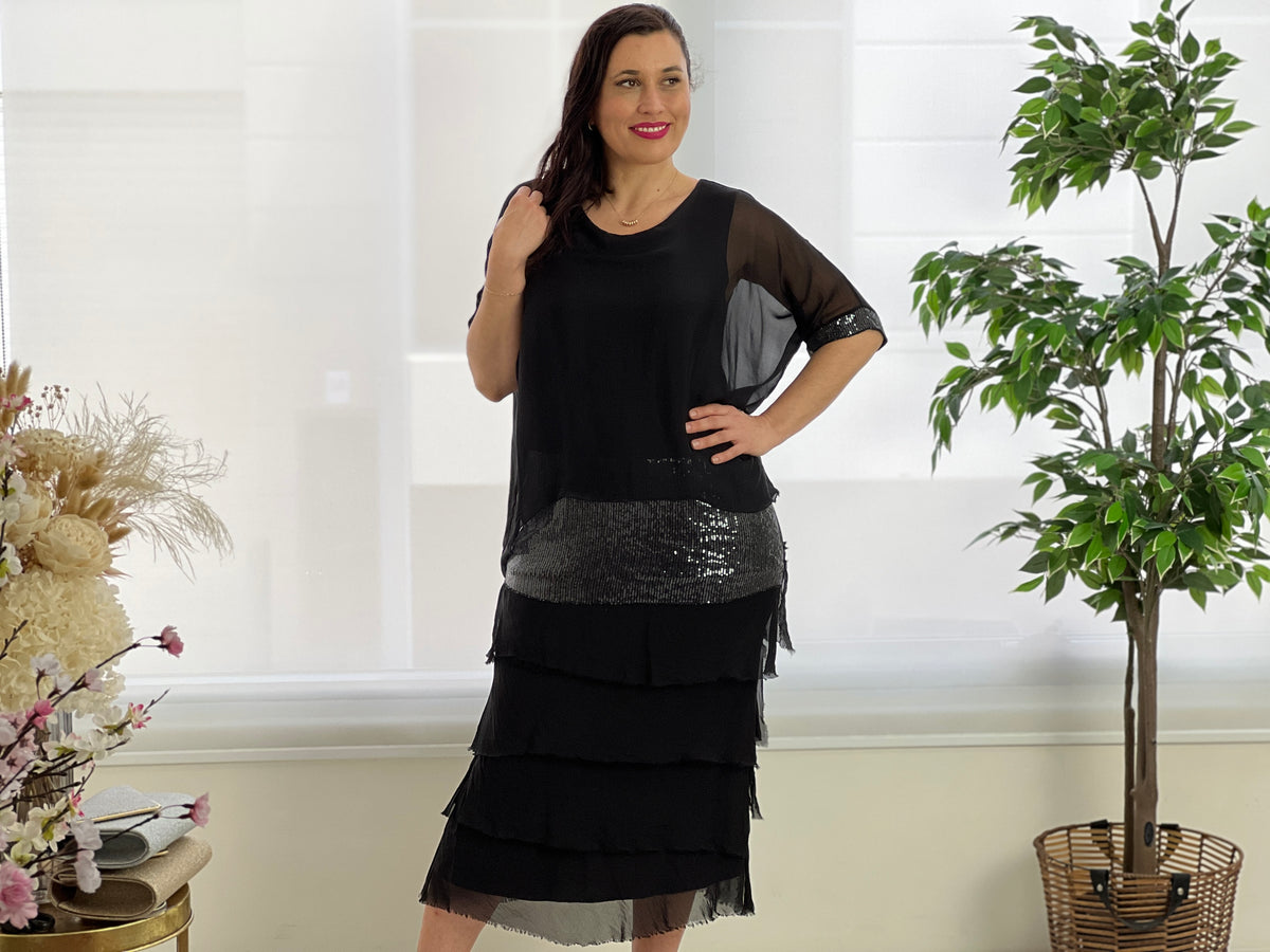 Vienna Black Silk Dress