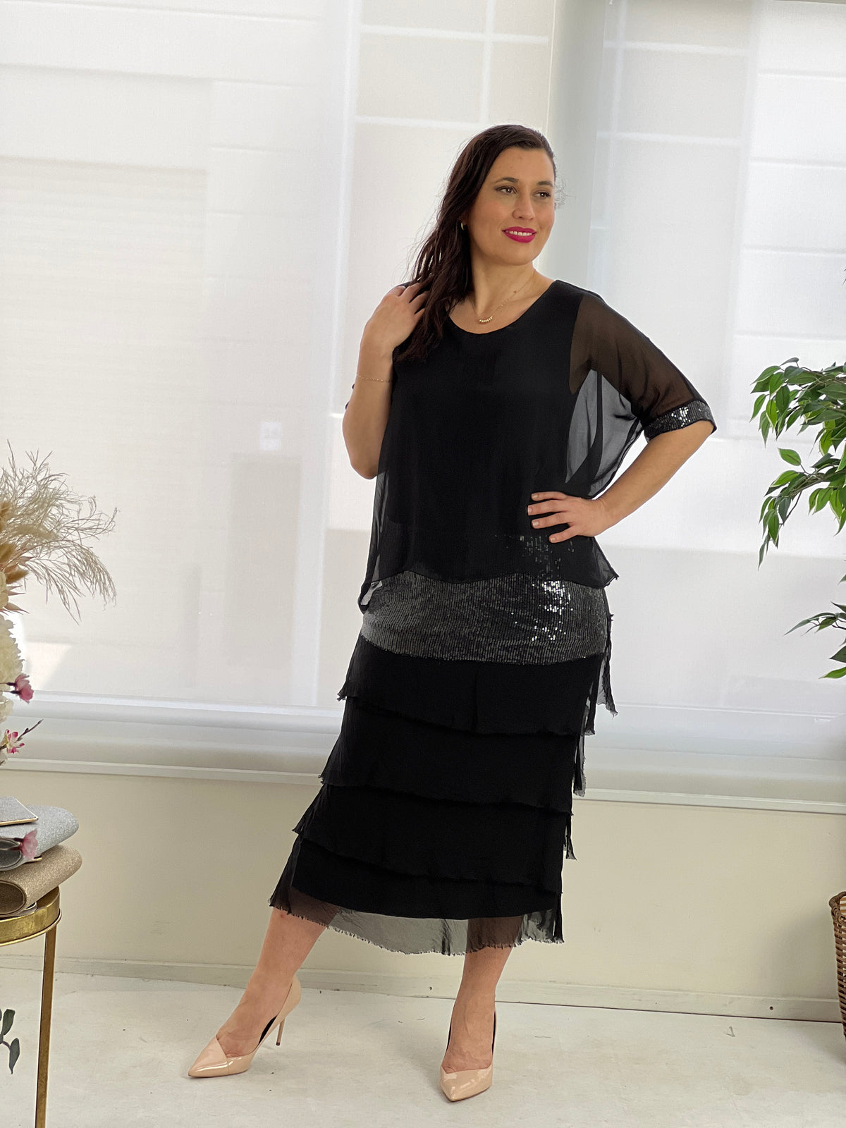 Vienna Black Silk Dress