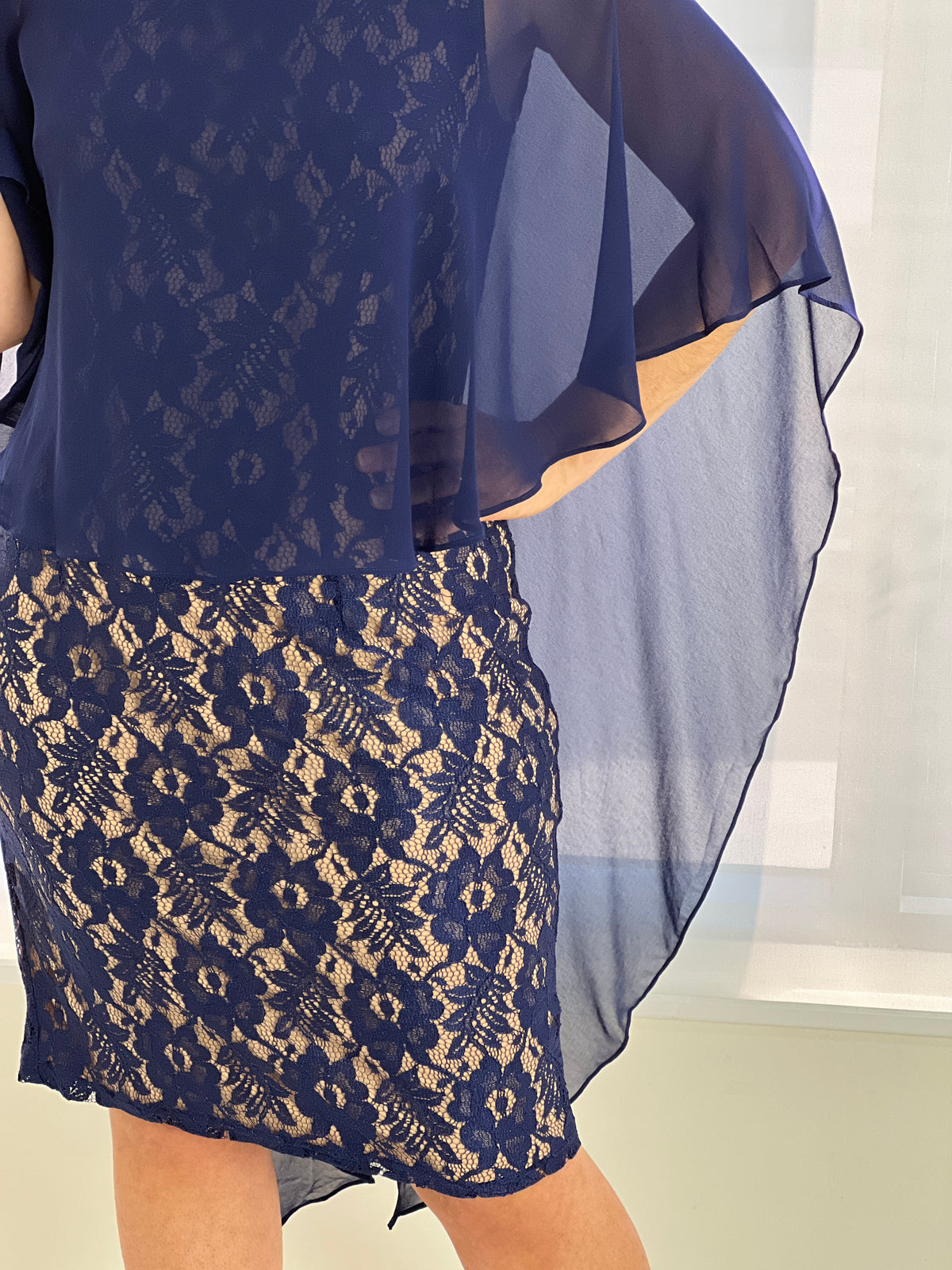 Yasmine Navy Goddess Lace Evening Dress