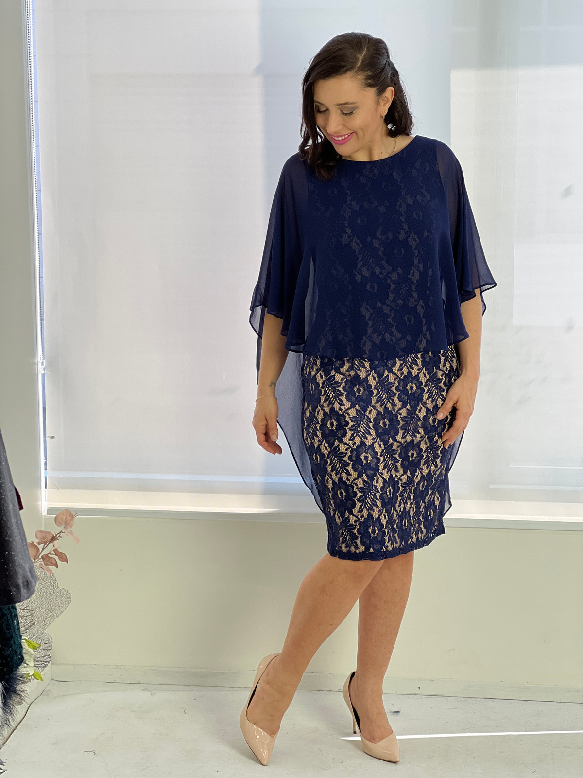 Yasmine Navy Goddess Lace Evening Dress