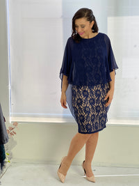 Yasmine Navy Goddess Lace Evening Dress