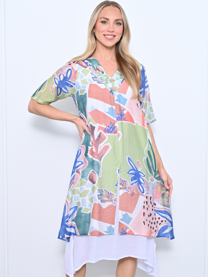 Verona Mint Abstract Layering Dress