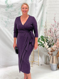 Odessa Purple Glitter Wrap Gown