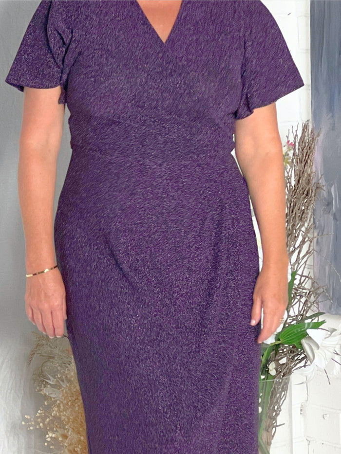 Barbara Purple Glitter Wrap Dress