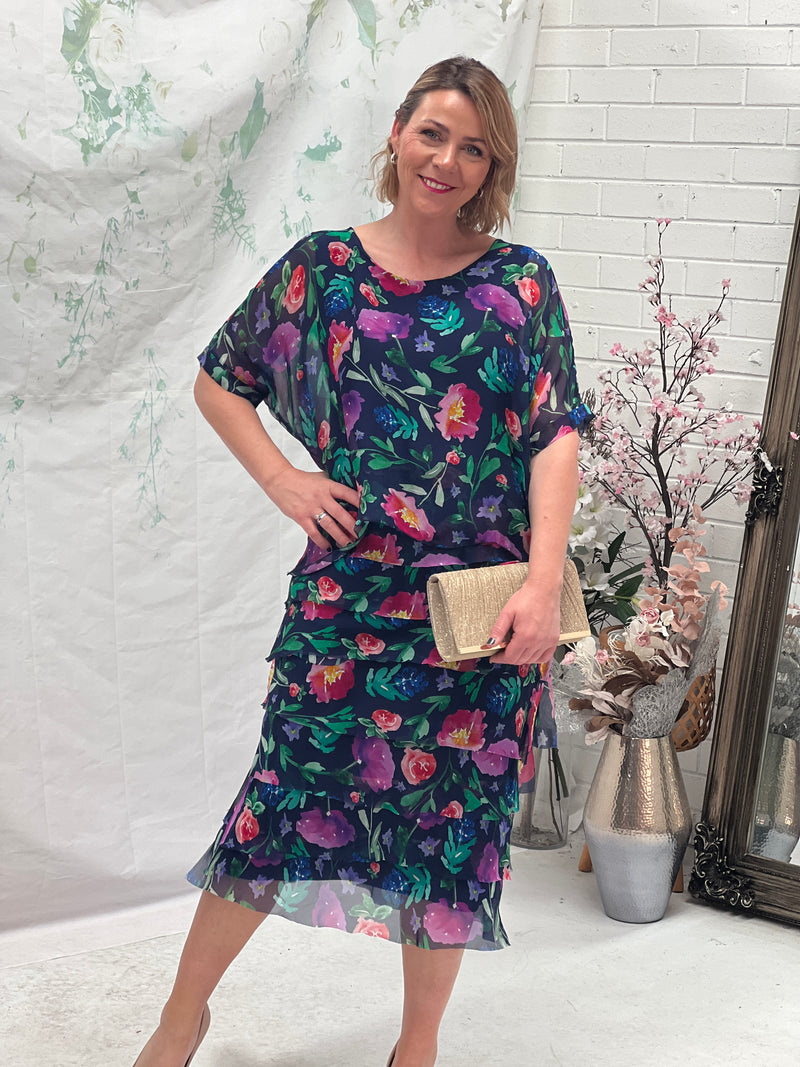 Clyde Floral Navy Silk Dress