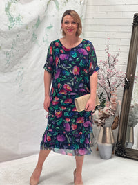 Clyde Floral Navy Silk Dress