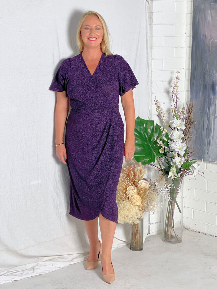 Barbara Purple Glitter Wrap Dress
