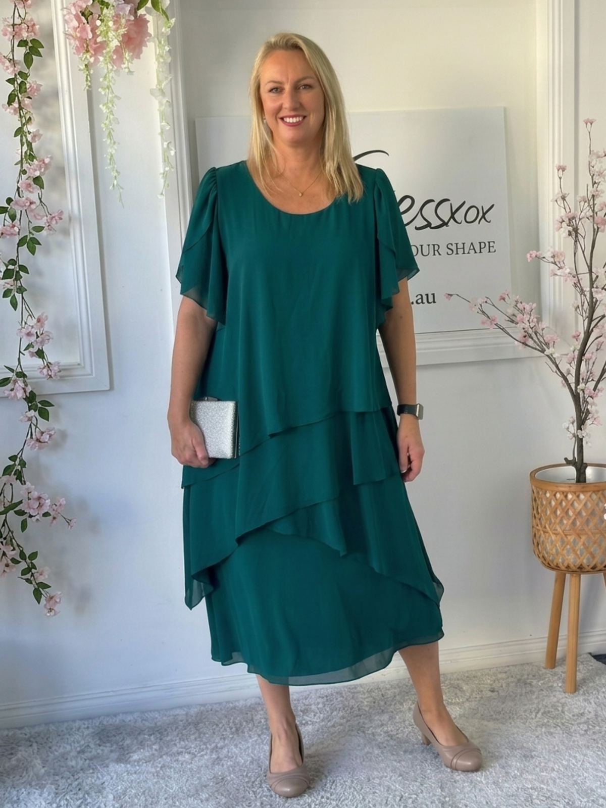 Bella Emerald Chiffon Evening Dress