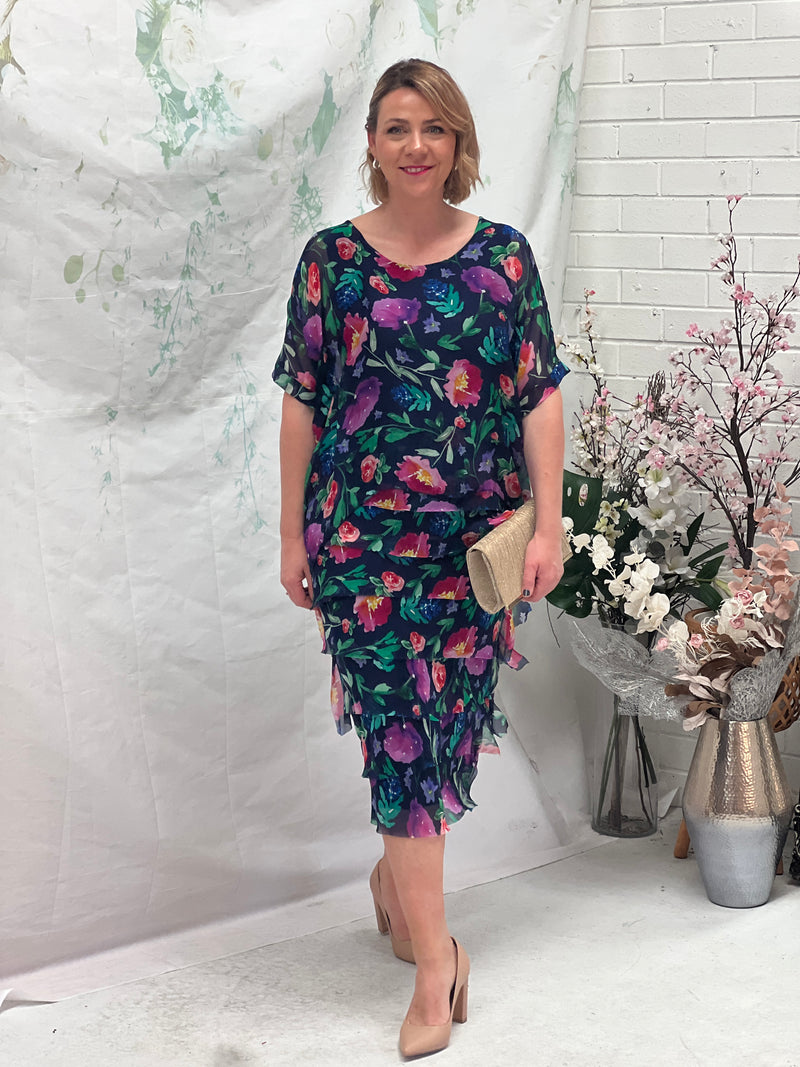 Clyde Floral Navy Silk Dress