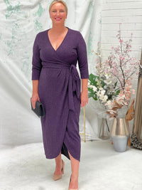 Odessa Purple Glitter Wrap Gown