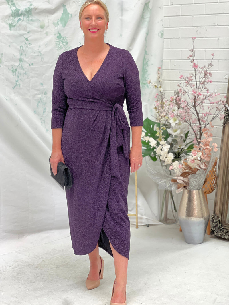 Odessa Purple Glitter Wrap Gown