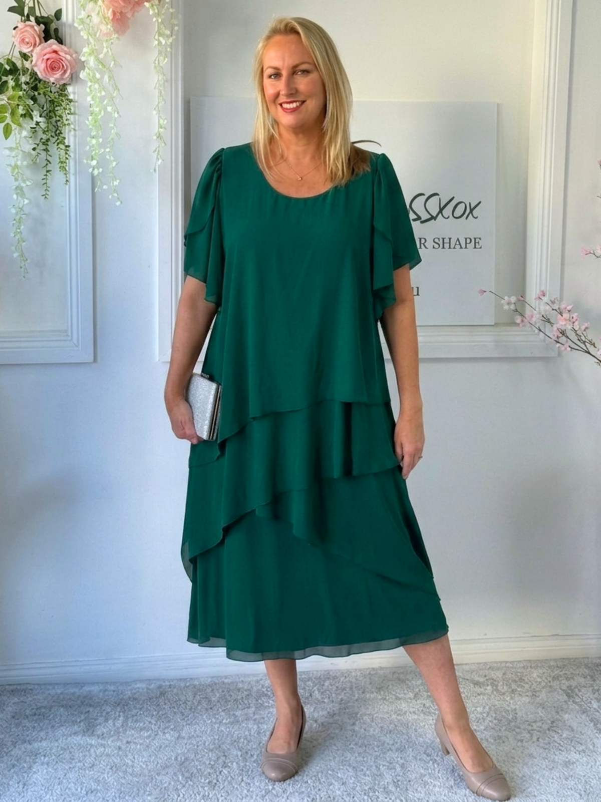 Bella Emerald Chiffon Evening Dress