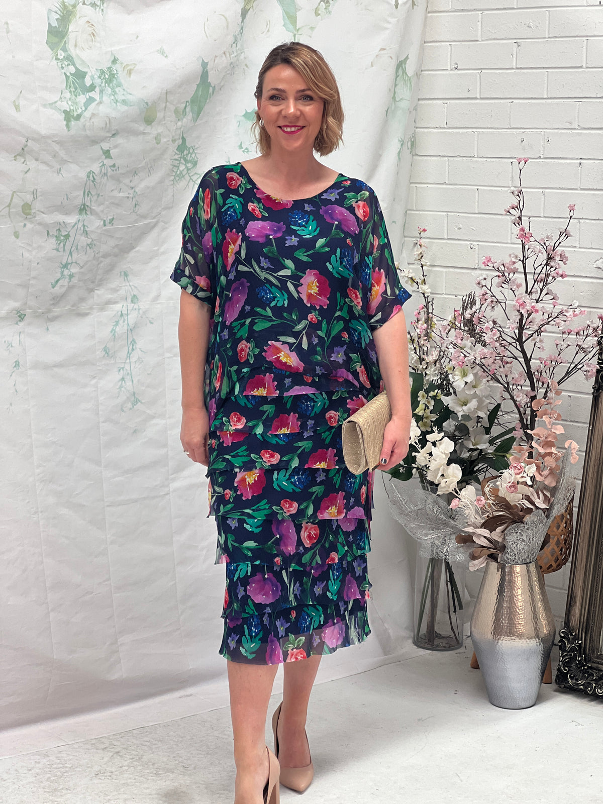 Clyde Floral Navy Silk Dress