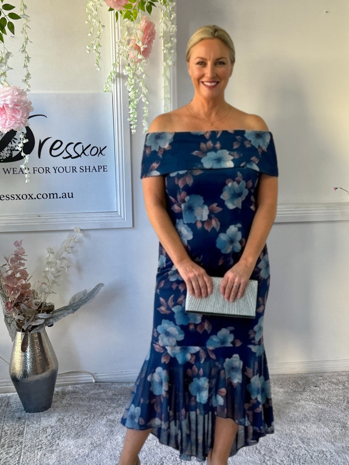 Audrey Navy Floral Evening Gown